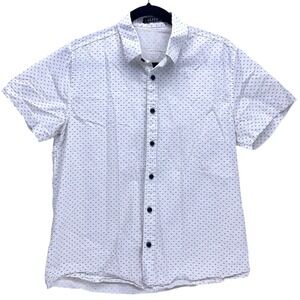 WULFUL White Short Sleeve Button Down Shirt Medium Cotton Micro Print Mens